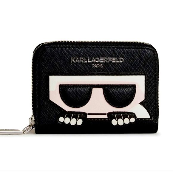 Karl Lagerfield SLG sm accordion card case Paris Wallet nwot black leather - Picture 1 of 12